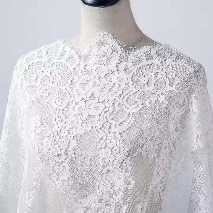 Tela de encaje para vestido de novia, 1,5 m de ancho, color blanco, precio de 3 metros - 1