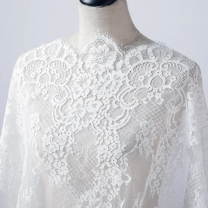 Tela de encaje para vestido de novia, 1,5 m de ancho, color blanco, precio de 3 metros - 1