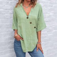 Top liso, camisa holgada informal, moda de verano, camisetas de fiesta de manga corta con cuello en V, camisas, ropa de mujer - details 3