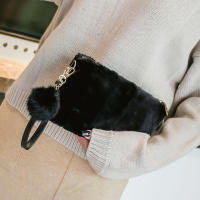 Bolso de mano con pompón de felpa para mujer, de Color sólido bolso de mano, bolsos de sobre para fiesta de noche, Invierno - details 7