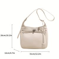 Bolso de hombro elegante para mujer de verano 2025: correa suave y ajustable, cierre de cremallera, diseño minimalista elegante en color crema con detalles marrones, bolso cruzado versátil | Bolso elegante | Forro de poliéster, bolso - details 10