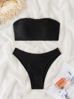 Bikini con Top de tubo para mujer, traje de baño con cordones sólidos, conjunto de Bikini Sexy con Tanga, ropa de playa de verano - details 6