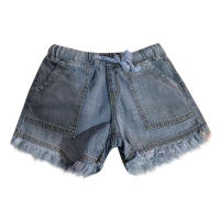 Pantalones Cortos de Denim Tendencia de Verano Cintura Elástica con Cordón, Borda con Flecos, Pocket para Mujer - details 6