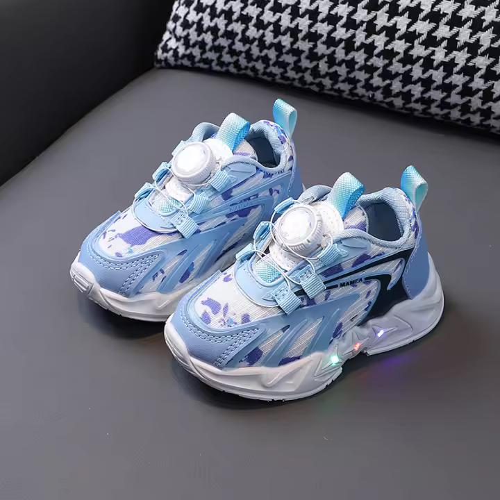Zapatos de malla transpirables para correr con hebilla giratoria para niños, medianos y pequeños, intermitentes - 1