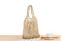 Instagram-Bolso de mano tejido con hierba para mujer, bolsa de playa con gancho de mano de hilo dorado y plateado sólido, a la moda, nuevo - details 4