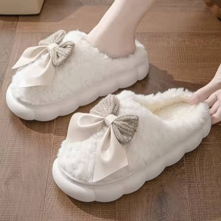 Zapatillas de Piel Cálidas Antideslizantes Zapatillas de Casa para Mujer con Cordón de Esponja - 1
