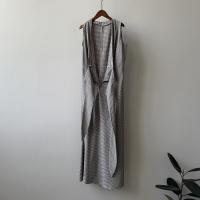 Vestido retro francés con cuello en V y cordones, falda a cuadros, diseño de verano, temperamento, vestido de viajero - details 5