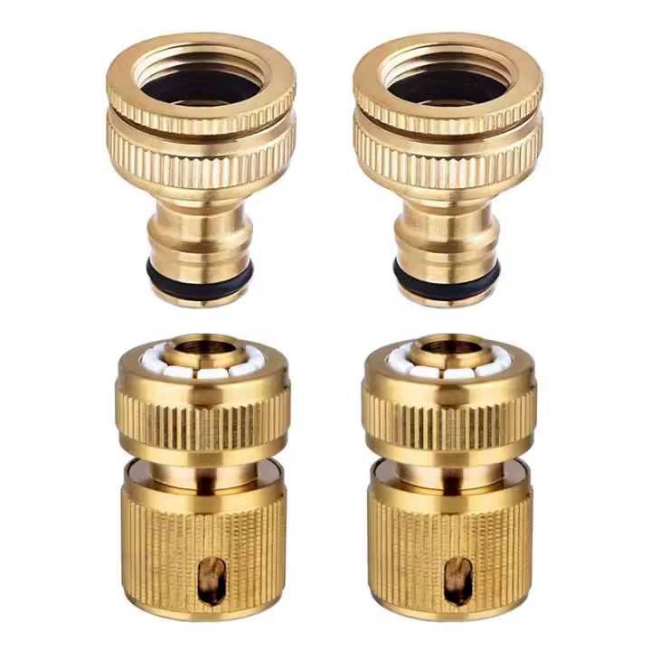 Conector de grifo de manguera de jardín, conector rápido de tubo de manguera de 1/2 pulgadas y 3/4 pulgadas, tamaño 2 en 1 y 1/2 pulgadas, 4 piezas - 1