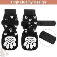4 unids/set calcetines antideslizantes transpirables para perros, calcetines suaves de algodón con protección para patas de mascotas, ajustables con patrón de pata, calcetines antideslizantes impermeables para perros - details 1
