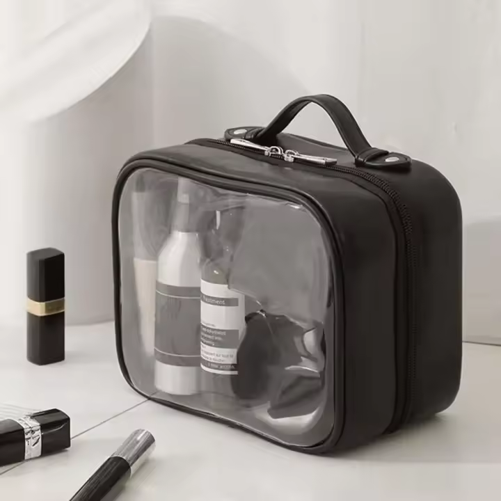 Bolsa de cosméticos transparente de 2 capas, paquete grande impermeable, bolsas de maquillaje transparentes de viaje multifuncionales, bolso de mano - 1