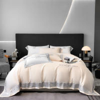 Juego de cama y sábana bajera de seda fría con bordado sólido, verano, cielo, cuatro piezas - details 14
