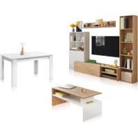Mesa de Centro Doble Altura, Mesita para Salón, Mesa Auxiliar, Modelo Iris, Acabado en Color Blanco Artik y Roble Nodi, 108 cm (Largo) x 50 cm (Ancho) x 43 cm (Alto) - details 10