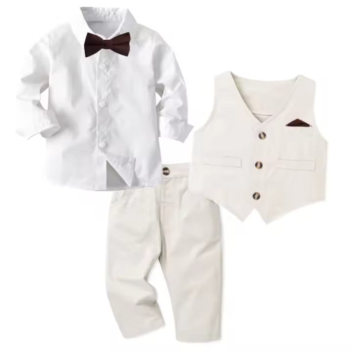 Traje De Boda Para Bebé Niño Primavera Otoño Ropa Infantil Formal De Alta Moda Talla 1-7 Años Conjunto De Vestido Y Chaleco - 1