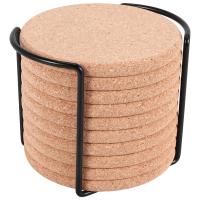 Round Cork Coasters for Drinks,with Metal Holder Storage Caddy,Reusable Saucers for Cold Drinks Wine Glasses Cup - details 2