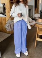 Pantalones de Algodón Originales para Mujer Diseño a Rayas Azules Cómodo y Elástico - details 1