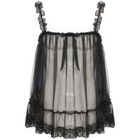 Picardías transparentes sexis para mujer, Top de malla transparente con tirantes y volantes, camisola con ribete de encaje y lazo, lencería, ropa de dormir tentadora para discoteca - details 20
