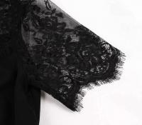 Elegante Vestido de Fiesta Nocturna Retro Encaje de Hombros Atravesado, Manga Corta, Vestido Negro con Bolsillos - details 6