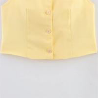 PB&ZA2025 verano chaleco sin mangas amarillo con cuello redondo para mujer, cárdigan holgado, simple, versátil, top en capas - details 8