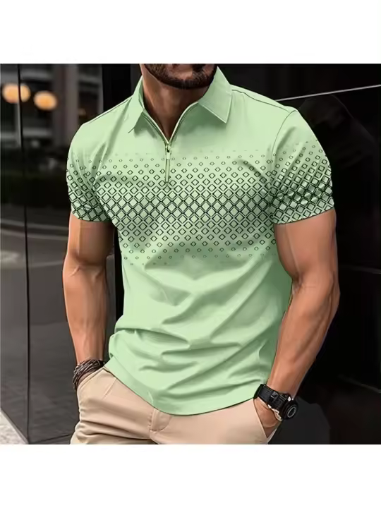 Polo de verano 2025 para hombre, manga corta, top de moda popular, estampado, corte ajustado. - 1