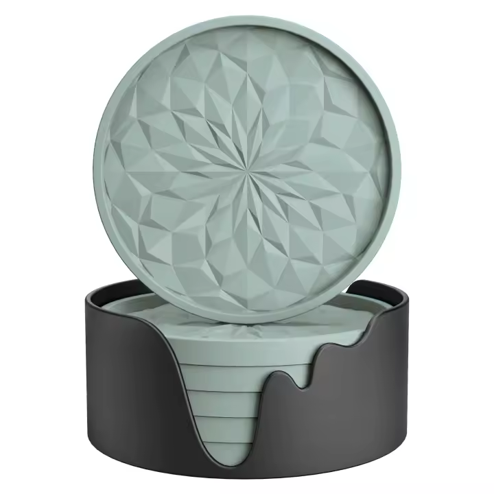 Posavasos de silicona con soporte para bebidas, posavasos para bebidas calientes o frías, bandeja profunda, antideslizante, antiadherente, salvia del desierto, paquete de 6 - 1