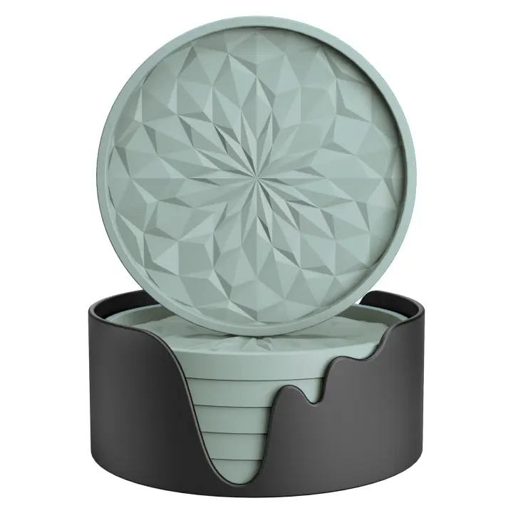 Posavasos de silicona con soporte para bebidas, posavasos para bebidas calientes o frías, bandeja profunda, antideslizante, antiadherente, salvia del desierto, paquete de 6 - 1