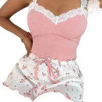 Conjunto de pijama de encaje para mujer, ropa de dormir con cuello en V, camisón Sexy para mujer, Top camisola, pantalones cortos estampados, pijamas suaves, ropa de descanso 2psc - details 0