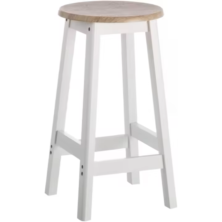 Conjunto de Mesa Alta y 2 Taburetes con 1 Cajón, 2 Estantes, Cesta extraíble y Botellero para Cocina de Madera Blanco y Natural de 120x89x37 cm - 1