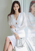 BGTEEVER-vestido ajustado con cuello en V para mujer, prenda elegante de manga larga con cintura ajustada, color liso, para otoño - details 15