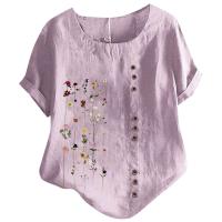 Blusa informal de lino y algodón para mujer, camisa elegante de manga corta con botones, Tops bohemios de talla grande, ropa de calle 2024 - details 3