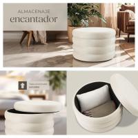 Taburete Almacenaje Bouclé, Carga: 120 kg, MDF, Puff Almacenaje, Taburete Dormitorio, Reposapies Puff, Zapatero Entrada Recibidor, Asiento Acolchado, Ideal Salón Hogar - 42 x 47 cm Crema - details 20