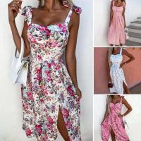 Vestido de verano sin mangas con estampado de flores de colores, vestido Midi con escote cuadrado, Espalda descubierta, ropa de vacaciones - details 1