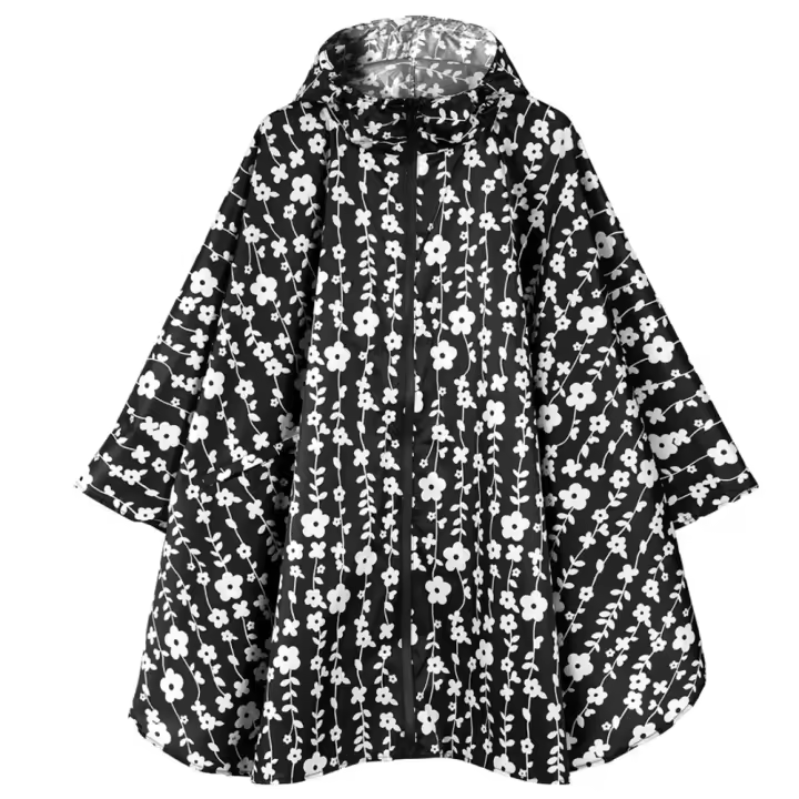 Chaqueta Impermeable Tipo Poncho De Lluvia para Mujer, Con Capucha, Estampado - 1