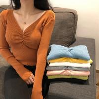 2025 suéter Sexy con cuello en V para mujer, Jersey de punto de otoño, Jersey elegante suave coreano ajustado de manga larga para mujer, Top básico nuevo de invierno - details 1