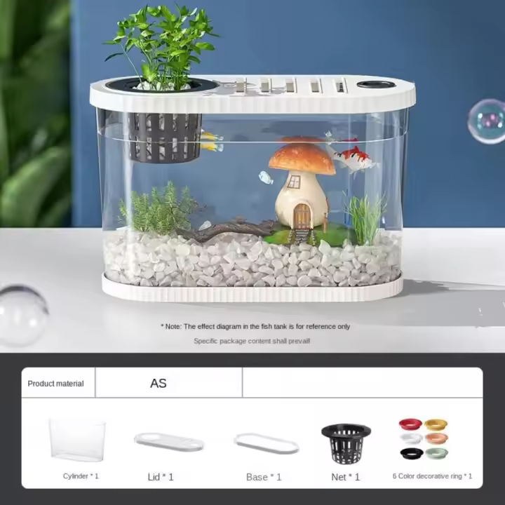 Pecera de sobremesa irrompible transparente con compartimento para filtro, pecera de plástico que ahorra espacio, pecera de mesa transparente - 1