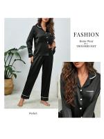 Pijamas de Seda para Mujer Tops y Pantalones de Talla Grande Ropa de Dormir Informal con Botones - details 7