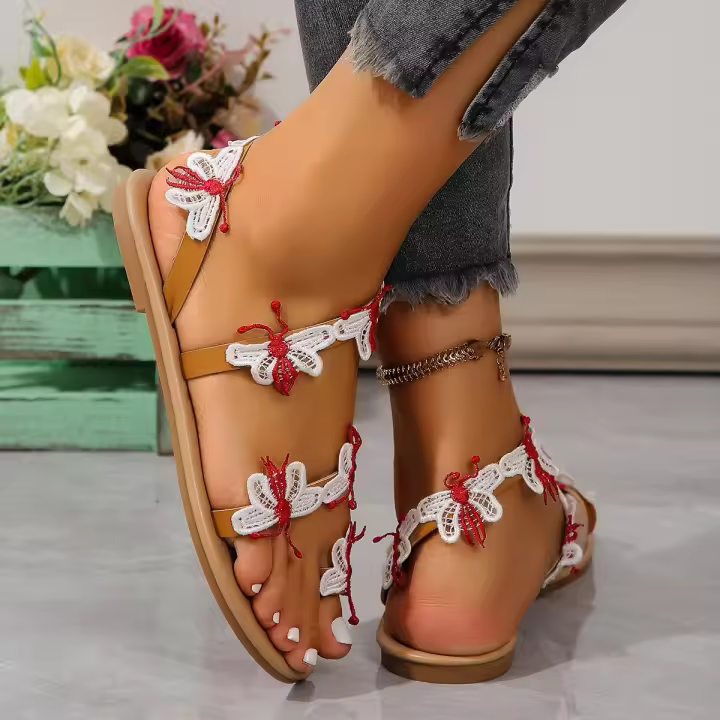Nuevo jersey, sandalias de mujer de estilo europeo y americano para vacaciones, sandalias ligeras de mariposa de talla grande - 1