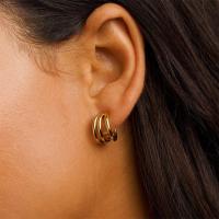 Pendientes redondos de acero inoxidable dorado para mujer, aro en capas punk - details 3