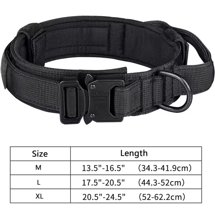 Collar de perro, collar ajustable de entrenamiento de nylon, con mango de control y hebilla de metal de tamaño medio y pesado - 1
