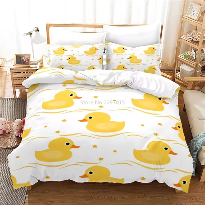 Juego de cama para niños pequeños, funda de edredón con estampado bonito de dibujos animados, funda de almohada individual, doble, Queen y King - 1