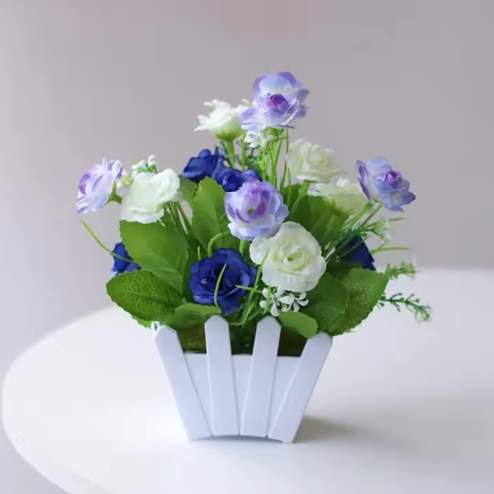 Flores artificiales en maceta de color rosa a la moda, valla de simulación, flores artificiales de plástico, plantas artificiales, decoración del hogar - 1