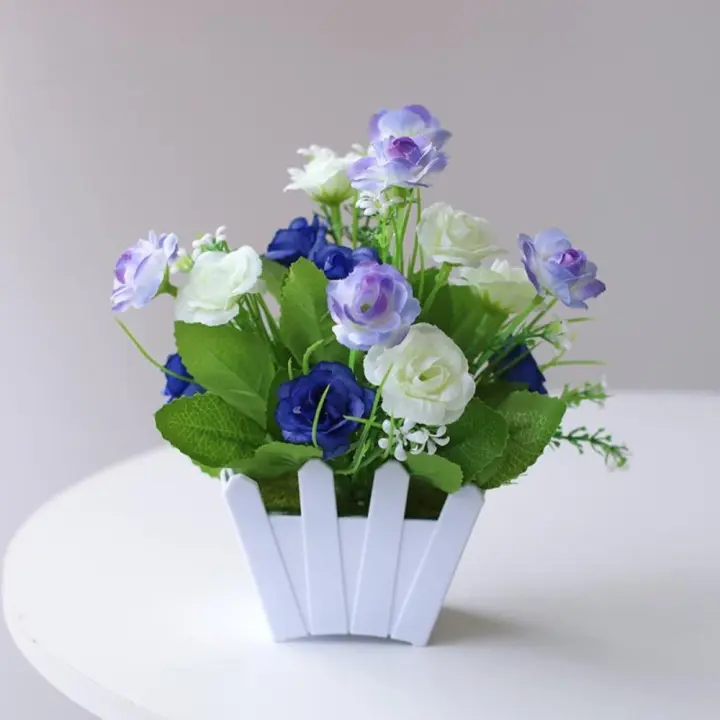 Flores artificiales en maceta de color rosa a la moda, valla de simulación, flores artificiales de plástico, plantas artificiales, decoración del hogar - 1