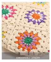 Bolso de algodón tejido con flores coloridas de estilo étnico, bolso de paja casual, bolso de playa para vacaciones, bolso de hombro de estilo perezoso - details 1
