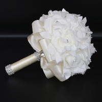 Ramo de flores de rayón para dama de honor, decoración de boda de perlas rosas de cristal - details 4
