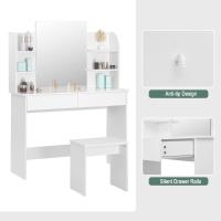 Mesa de Maquillaje con 2 Cajones y 4 Estantes, 108x40x142cm, Blanco MB6044ws - details 2