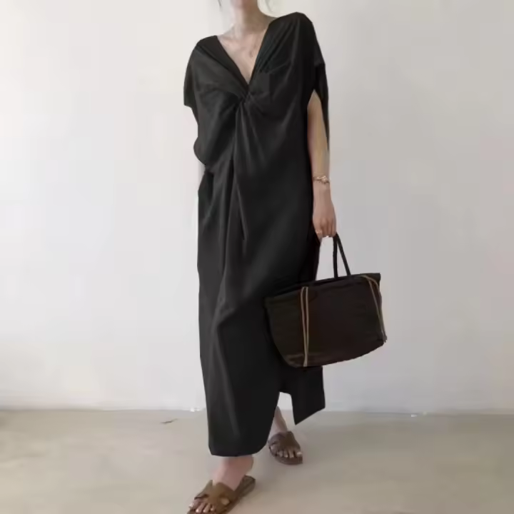 Vestido de Verano Vintage sin Espalda REALEFT Manga Corta, Cuello en V, Moda Casual para Mujeres - 1