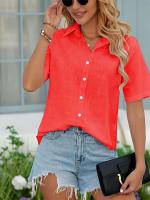 2025 estilo clásico Simple verano mujeres para mujeres Color suave moda Tops cien camisa de manga corta - details 3