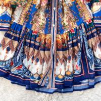 Minivestido playero de verano para mujer, Vestido holgado de gasa con mangas largas acampanadas y cinturón con estampado Vintage, con cordones, 6259 - details 16