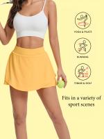 Falda de Yoga y Tenis de Cintura Alta para Mujer con Pantalones Cortos Incorporados, Dobladillo con Volantes y Bolsillos Laterales - Ropa Deportiva Elástica para Gimnasio, Entrenamiento y Uso Diario - Amarilla - details 0