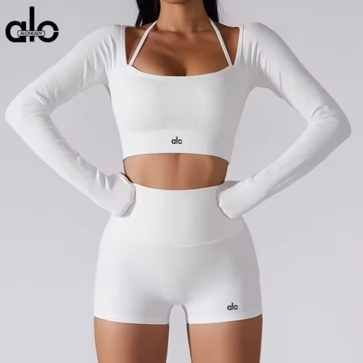 ALO yoga ropa ciclismo correr traje de fitness cintura alta elevación de caderas deporte adelgazar mujer manga larga tops pantalones cortos - 1