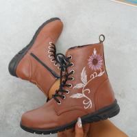Estampado alto bordado para mujer, punta redonda de gran tamaño, punta plana corta con cordones, - details 5